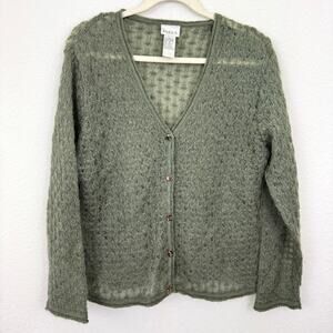 Koret Womens Vintage Cardigan Sweater Size M Mohair Blend Loose Knit Green